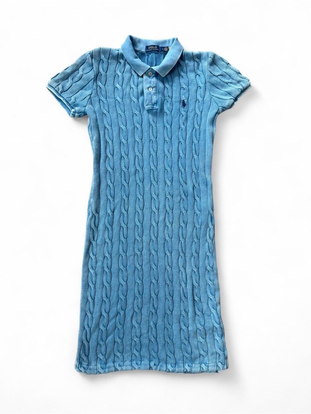 Polo Ralph Lauren Cable-Knit Cotton Polo Dress Blue Size M